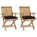 Patio Chairs 2 pcs with Black Cushions Solid Teak Wood