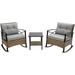 Tabaray 3 Pieces Rattan Patio Furniture Set with Coated Steel Frame 2 Padded Rocking Chair 1 Square Table with Shelf Grey