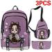 3 Pieces Set Demon Slayer Kimetsu No Yaiba School Bag Anime Chest Bag Trend Student Pencil Case School Season Gift(#2)