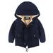 QUYUON Baby Girl Jackets 12-18 Months Clearance Long Sleeve Parka Thickened Jackets for Toddlers Girls Boys Fleece Hooded Jackets Kids Zip Up Outerwear Coat Toddler Kids Jacket Sweatshirt Navy 5T-6T