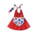 FOCUSNORM Independence Day Baby Girls Romper Dress Sleeveless Halter Star Sequins Mesh Lace Splicing Jumpsuit + Headband