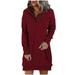 TUWABEII Fall & Winter Dresses for Womens Long Sleeve Dress For Women Hooded Solid Casual Dress