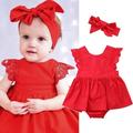 TheFound Newborn Infant Baby Girls Christmas Princess Romper Dress Sleeveless Lace Ruffle Skirt Jumpsuit + Headband Xmas Set