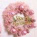 12 Inch Christmas Wreath with Bow Bell and Decorations Pink Wreaths with Merry Christmas Sign Christmas Decorations for Door Porch Wall Window Ornament Christmas Garland for Indoor Outdoor