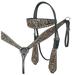 87BH Western American Leather Horse Floral Headstall Breast Collar Tack Set Hilason