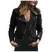 HTNBO Plus Size Zip up Motorcycle Jackets for Women Casual Fall Winter Long Sleeve Cropped Moto Coats