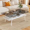 Wrought Studio™ Glass Coffee Table, Mid Century 2 Tier Rectangle Accent Table Glass in Gray/White | 16.73 H x 38.58 W x 22.84 D in | Wayfair