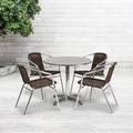 Flash Furniture Lila Round 5 Piece Outdoor Dining Set Wood/Plastic/Metal in Brown | 27.25" H x 31.5" W x 31.5" D | Wayfair TLH-ALUM-32RD-020CHR4-GG