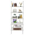 SYTHERS White Ladder Shelf 5 Tier Wall Mounted Bookcase with Metal Frame Open Design Shelves for Living Room Bedroom Home Office (23.62 L x 11.81 W x 70.87 H)