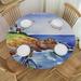 Ulloord Lighthouses Bicycle Round Fitted Tablecloth Watercolor Painting Elastic Tablecloth for Round Tables Waterproof Wipeable Table Cover