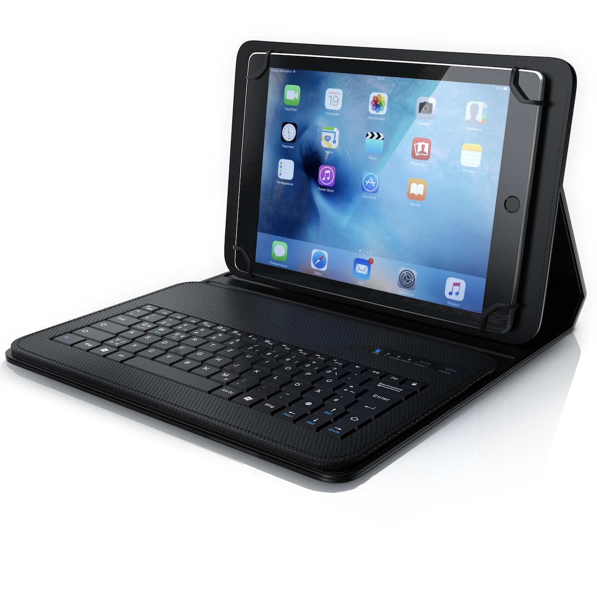 Aplic CSL Bluetooth Tastatur mit Schutzhülle, Tablet-Tastatur für 9-12 Zoll Tablets, magnetische Befestigung, Multimedia Funktionstasten, QWERTZ Layout Image