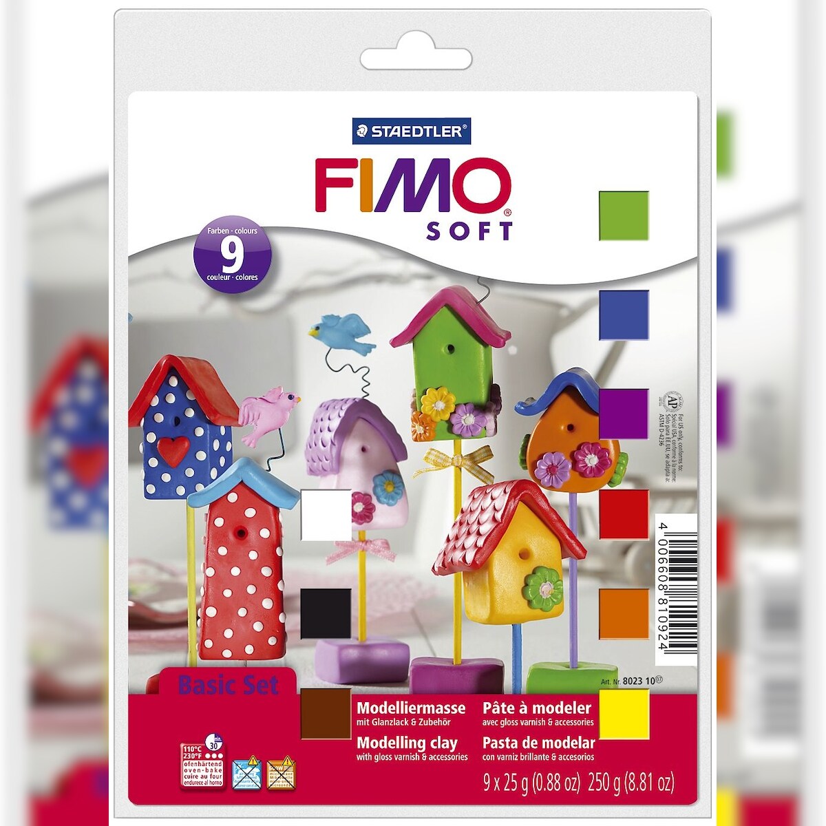 FIMO 802310 Modelliermasse Basis-Set FIMO soft weiß, gelb, orange, rot, lila, blau, grün, braun, schwarz Image