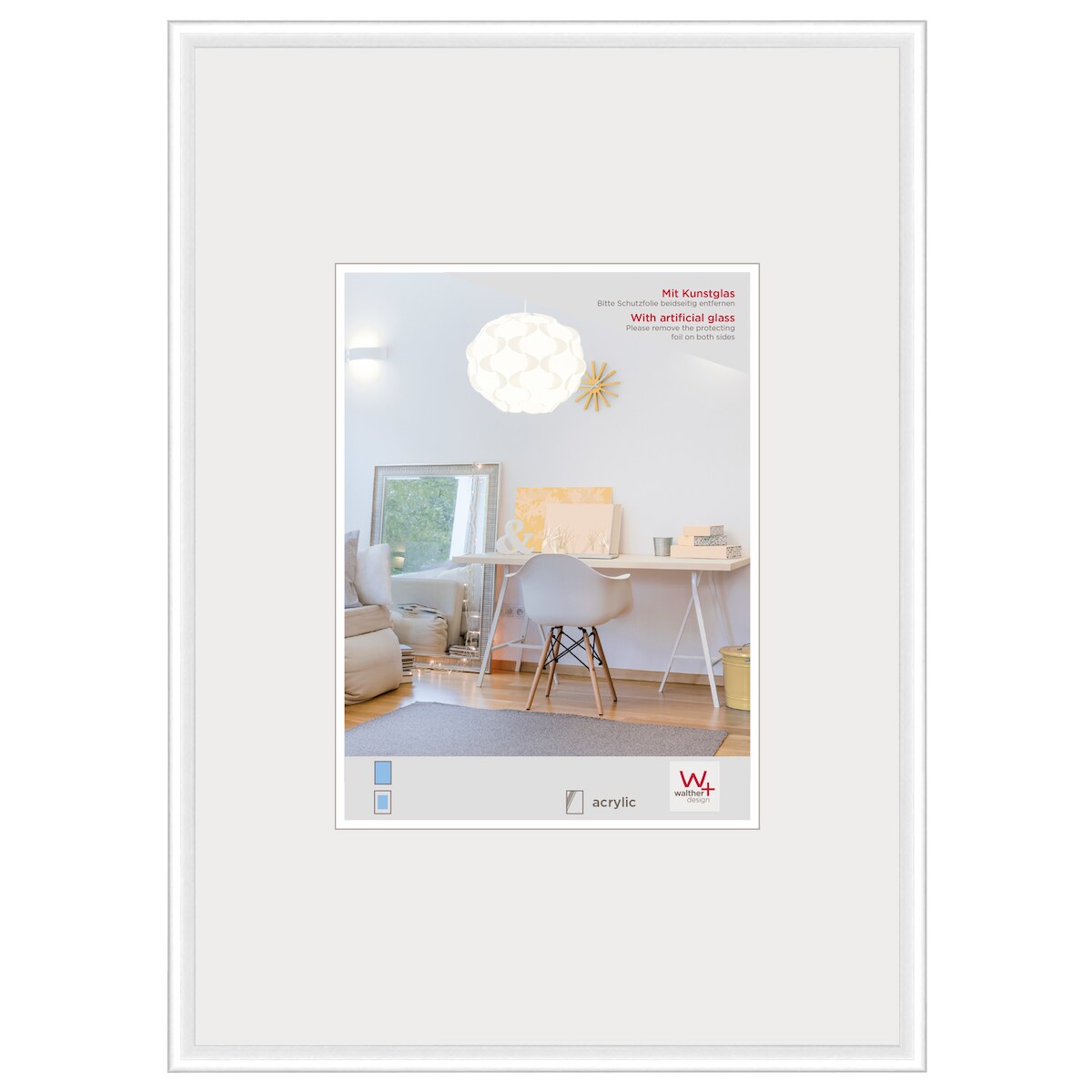 walther + design Lifestyle Kunststoff Bilderrahmen Kunstglas, weiss, 13 x 18 cm Image