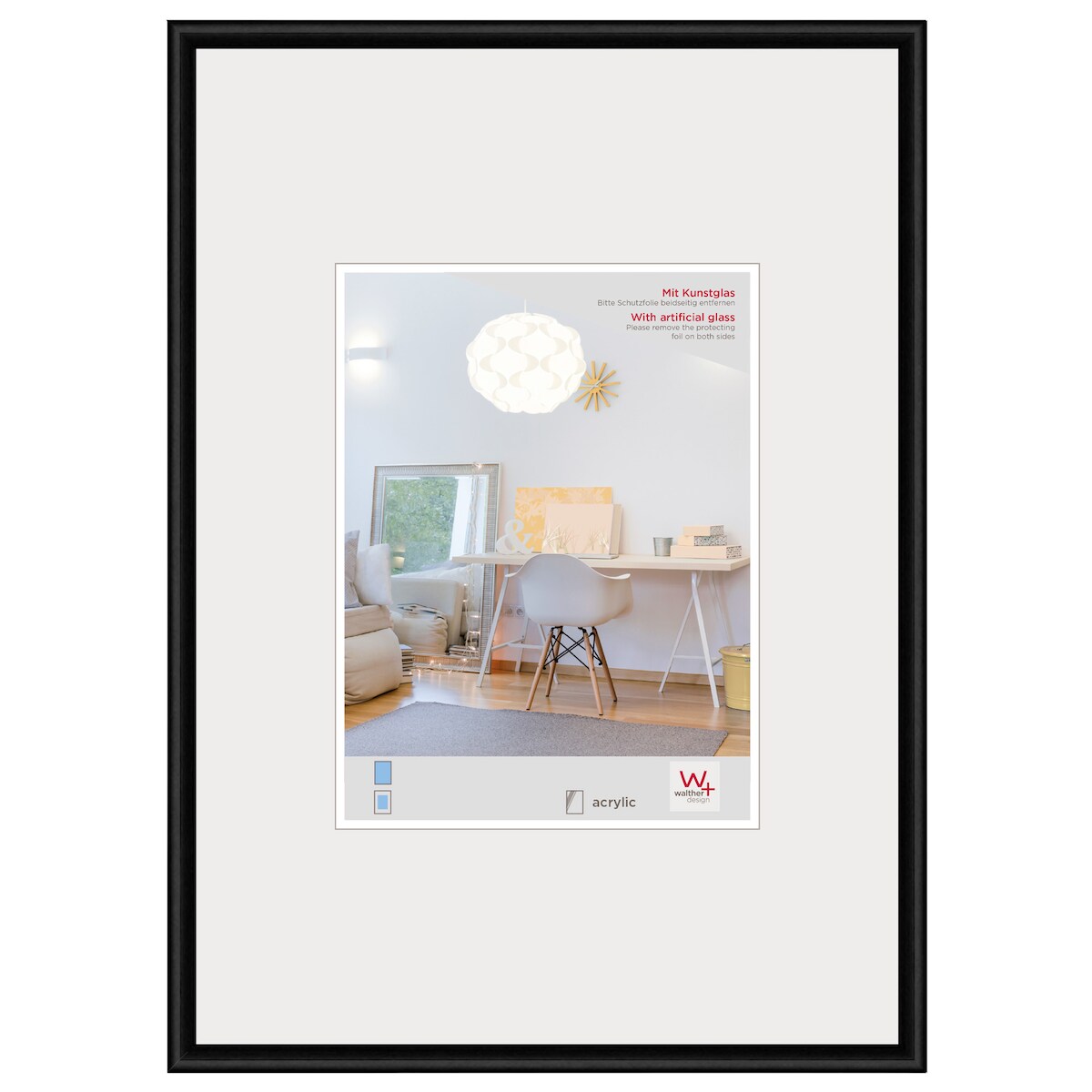 walther + design Lifestyle Kunststoff Bilderrahmen Kunstglas, schwarz, 13 x 18 cm Image