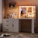 Makeup Vanity with 3-Color Lights and Mirror, Charging Station, Storage Shelves, Drawers