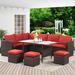 7-Pieces PE Rattan Wicker Patio Dining Sectional Sofa Set with cushions