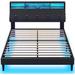 Bed Frame Storage Headboard RGB LED Lights Upholstered Platform