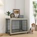 Furniture Style Dog Crate Side Table on Wheels with Double Doors and Lift Top.（Grey,38.58''w x 25.5''d x 27.36''h）