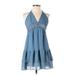 Essue Cocktail Dress - A-Line V Neck Sleeveless: Blue Print Dresses - Women's Size Small