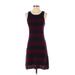 Ann Taylor LOFT Casual Dress - Party Scoop Neck Sleeveless: Burgundy Stripes Dresses - Women's Size X-Small