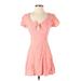 Abercrombie & Fitch Casual Dress - Mini Plunge Short sleeves: Pink Print Dresses - Women's Size Small