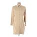 Talbots Casual Dress - Shirtdress Collared 3/4 sleeves: Tan Print Dresses - Women's Size 8 Petite