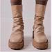 Free People Shoes | Free People Emma Platform Combat Boots Ruched In Natural Leather Size Us 9 Eu 39 | Color: Cream/Tan | Size: 9