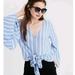 American Eagle Outfitters Tops | American Eagle Outfitters V Neck Blue/White Striped Tie Front Bell Sleeve Top | Color: Blue/White | Size: M