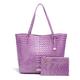 Leather Crocodile-Embossed Pattern With Women Handbags Large Tote Shoulder Bag Top Handle Satchel Hobo, Lavender