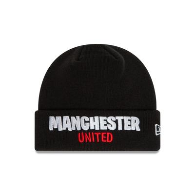 Manchester United New Era Wordmark Cuff Beanie Mütze – Schwarz – Kinder Image