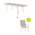 Ensemble table de jardin extensible PAVANE Blanc + 6 fauteuils AXANT 1 10 places et empilables Hespéride