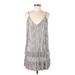 lost & wander Casual Dress - Shift V Neck Sleeveless: Silver Dresses - Women's Size Medium