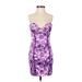 Oh Polly Casual Dress - Bodycon Plunge Sleeveless: Purple Floral Dresses - Women's Size 0