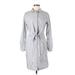 Calvin Klein Casual Dress - Shirtdress Collared Long sleeves: Gray Print Dresses - Women's Size 6