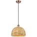 Woven Rattan 12" Wide Antique Copper Corded Pendant With Natural Shade