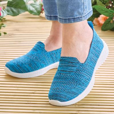 Women’s Memory Foam Slip-on Shoes, Blue, Size 5, Breathable Knit Shoes