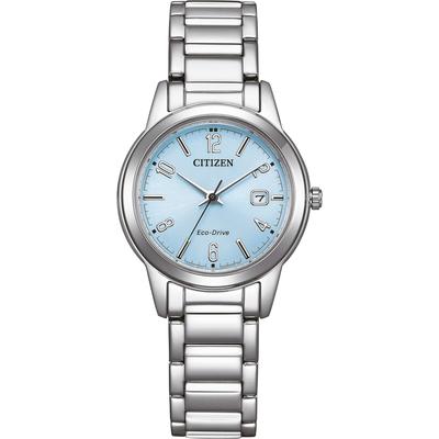 Solaruhr CITIZEN, silber (silberfarben, hellblau), Armbanduhren, Damen, Armbanduhr, Damenuhr, Edelstahlarmband, Datum Image