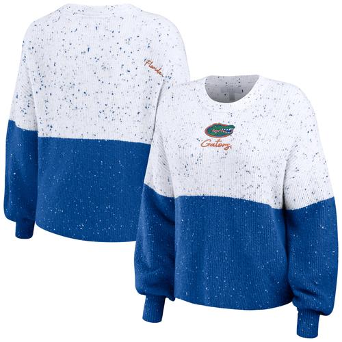 Damenbekleidung von Erin Andrews, Pullover mit Farbblock-Schriftzug der Florida Gators in Weiß/Royal