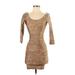 American Apparel Casual Dress - Mini Scoop Neck 3/4 sleeves: Tan Dresses - Women's Size Small