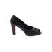 Seychelles Heels: Slip-on Chunky Heel Boho Chic Black Print Shoes - Women's Size 10 - Peep Toe