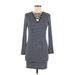 Heart & Hips Casual Dress - Mini Keyhole 3/4 sleeves: Blue Print Dresses - Women's Size Medium