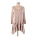 LOGO by Lori Goldstein Casual Dress - A-Line V-Neck 3/4 sleeves: Tan Print Dresses - Women's Size X-Small
