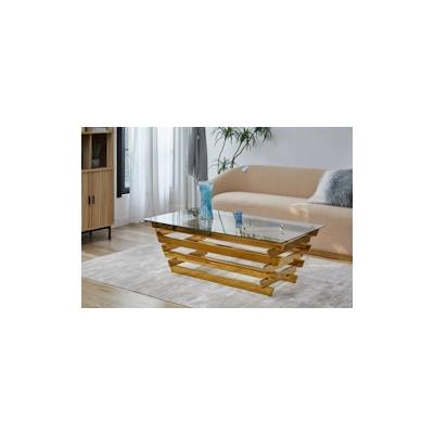 SalesFever Couchtisch 130x70 cm | 8 mm Klarglasplatte | Edelstahl-Gestell goldfarben | B 130 x T 70 x H 45 cm | goldfarb