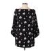 Lucy Paris Casual Dress - Shift High Neck 3/4 sleeves: Black Floral Dresses - Women's Size Large