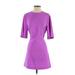 FELICITY & COCO Casual Dress - Mini Crew Neck 3/4 sleeves: Purple Solid Dresses - Women's Size Small