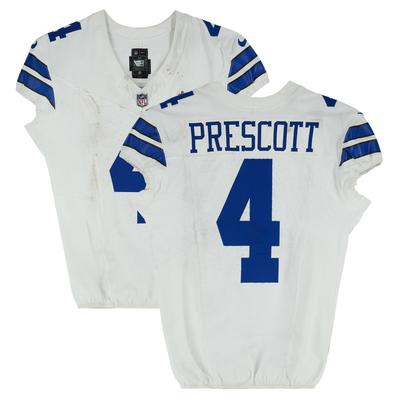 Dak Prescott Dallas Cowboys Game-Used #4 White Jersey Worn During the First Half of Game vs. Seattle Seahawks on November 30, 2023