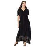 Plus Size Women's Lace-Panelled Crinkle Boho Dress by Roaman's in Black (Size 42/44)