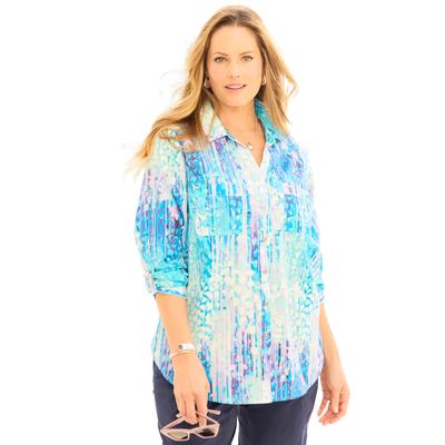 Plus Size Women's The New Utility Shirt by Catherines in Aqua Ombre Petals (Size 0XWP)