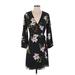 Gilli Casual Dress - Wrap Plunge 3/4 sleeves: Black Print Dresses - Women's Size Small