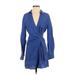 Zara Casual Dress - Wrap Plunge Long sleeves: Blue Print Dresses - Women's Size X-Small